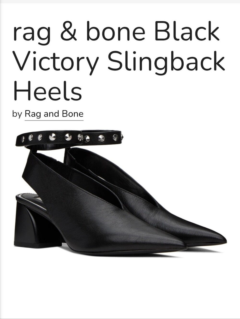 Rag & Bone Victory Black Slingback Leather Heels Sz 36